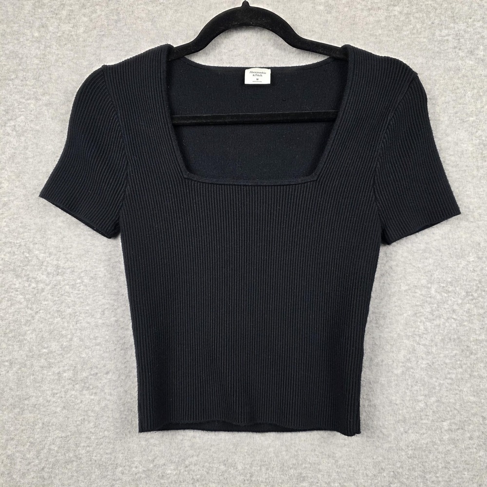 Abercrombie & Fitch Shirt Womens Medium Black Ribbed Scoop Neck Cropped Top